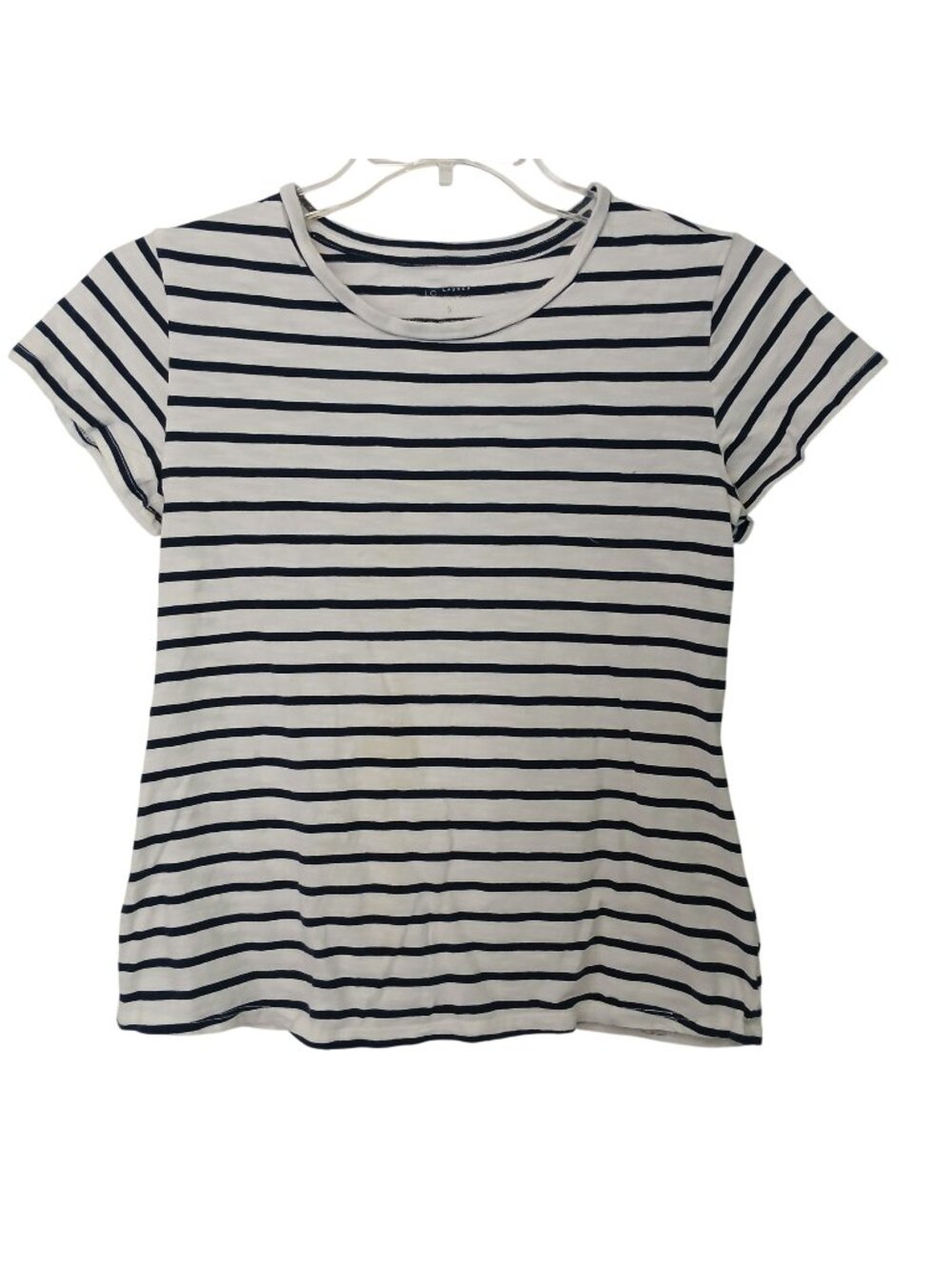 LC Lauren Conrad Womens Striped TShirt S Cotton Short Sleeve White Navy #D-36